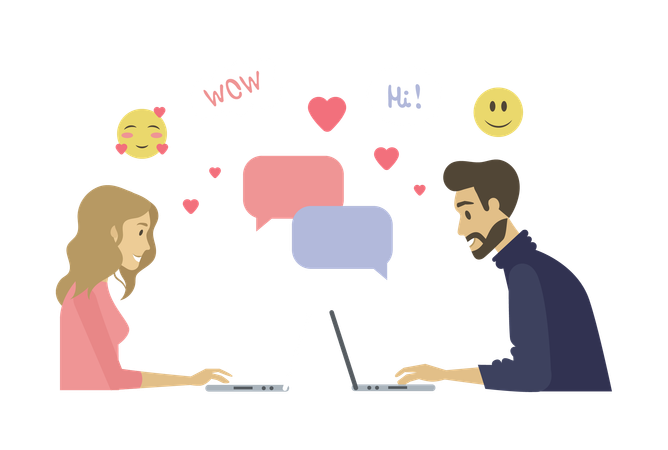 Un couple discute en ligne  Illustration