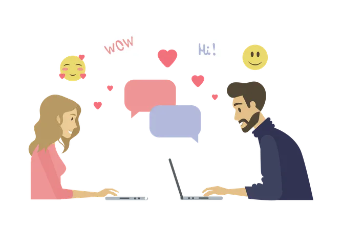 Un couple discute en ligne  Illustration