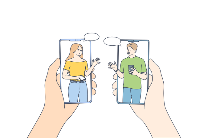 Un couple discute en ligne  Illustration