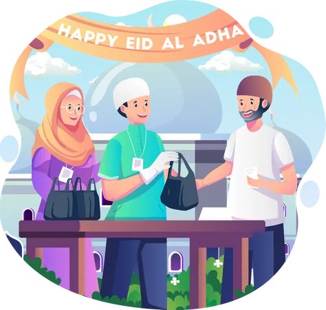 Couple Distribute Eid Food Illustration
