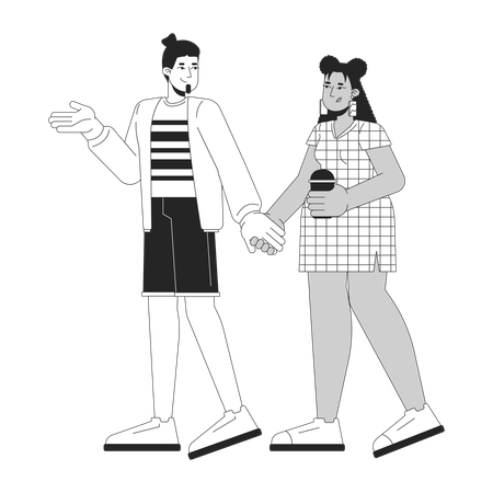 Couple diversifié marchant ensemble  Illustration