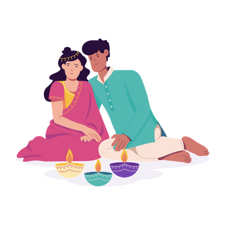 Couple célébrant Diwali  Illustration