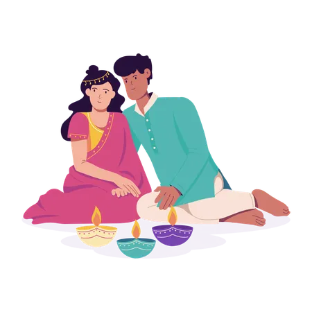 Couple célébrant Diwali  Illustration