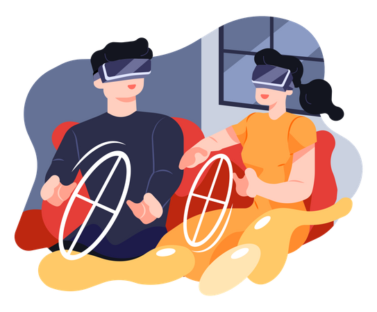 Couple do Virtual Driving  Illustration