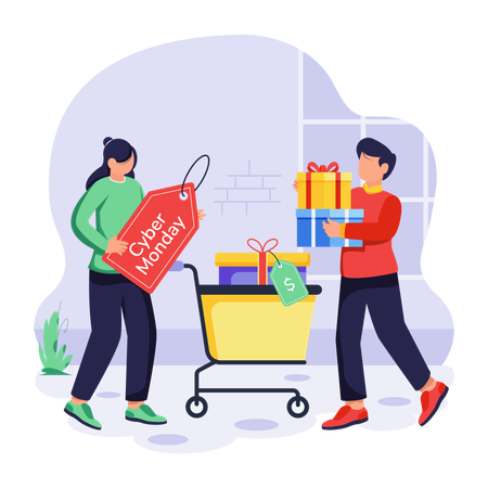 Couple does shopping for their wedding  Illustration