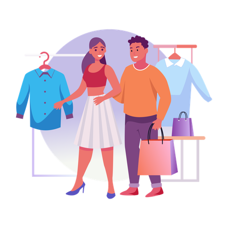 Couple doing apparel shopping together  Illustration