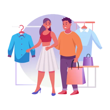 Couple doing apparel shopping together  Illustration