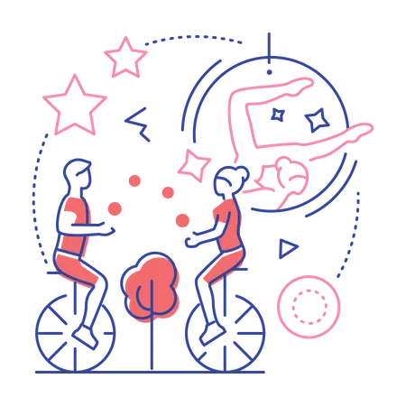 Couple doing bicycle performance  Illustration