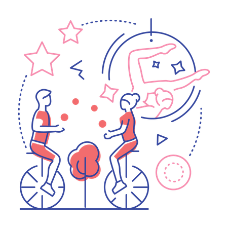 Couple doing bicycle performance  Illustration