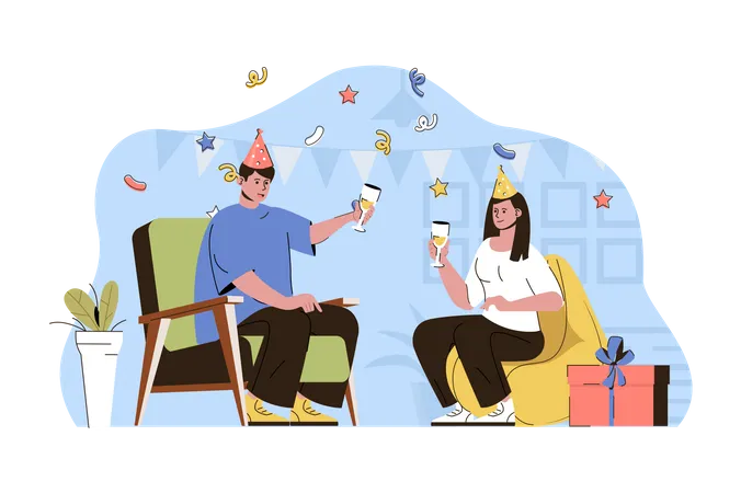 Couple doing birthday party  Illustration