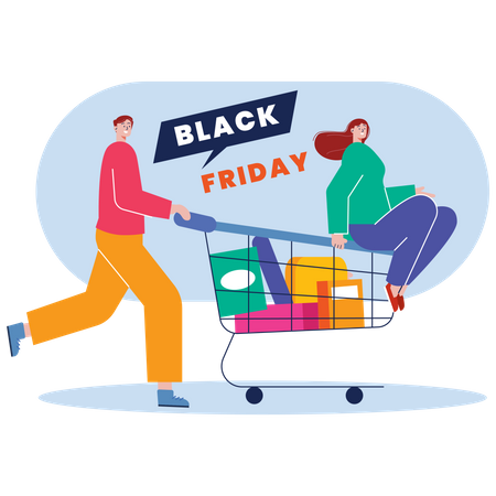 Couple doing Black Friday shopping  Illustration