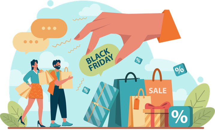 Couple doing black friday shopping  Illustration