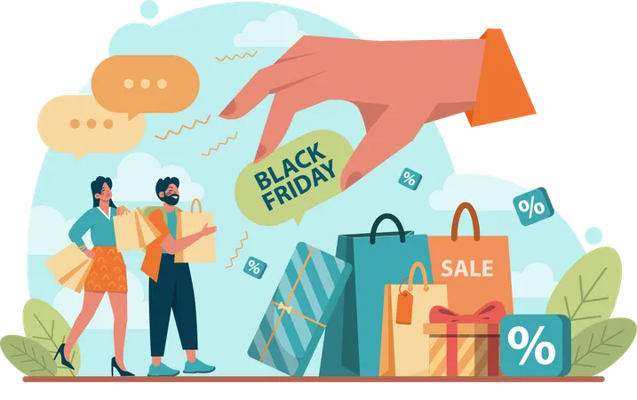 Couple doing black friday shopping  Illustration