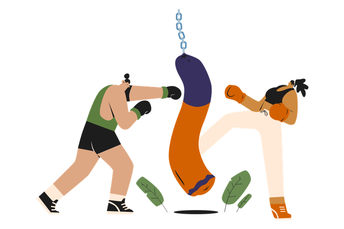 Couple doing boxing practice Illustration