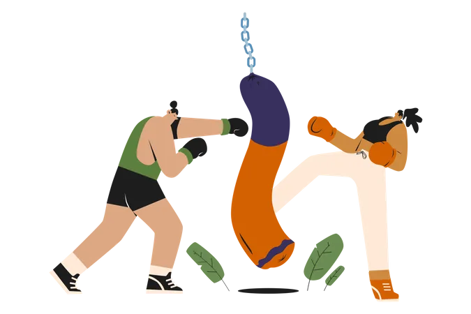 Couple doing boxing practice  Illustration