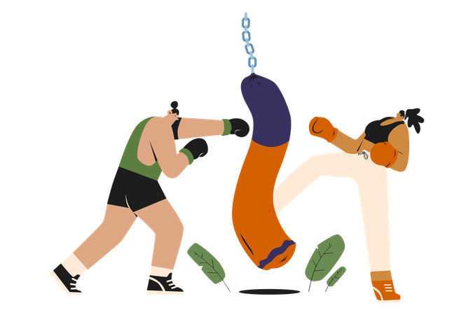 Couple doing boxing practice  Illustration