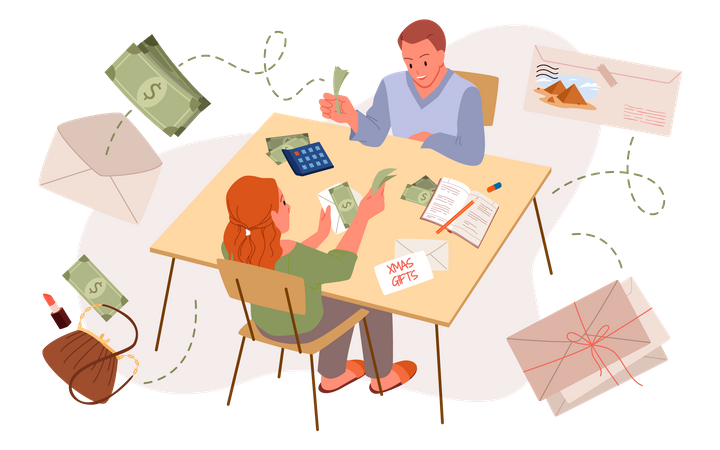 Couple doing budget management  Illustration