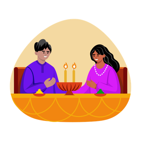 Couple doing Candlelight dinner on Diwali  Illustration