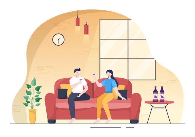 Couple doing Champagne party Illustration