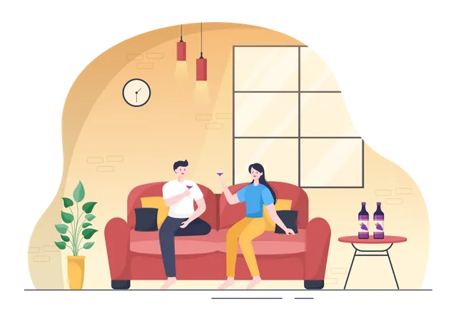 Couple doing Champagne party Illustration