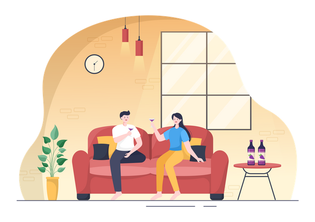 Couple doing Champagne party  Illustration