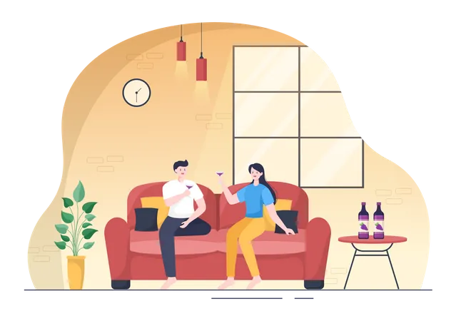 Couple doing Champagne party  Illustration