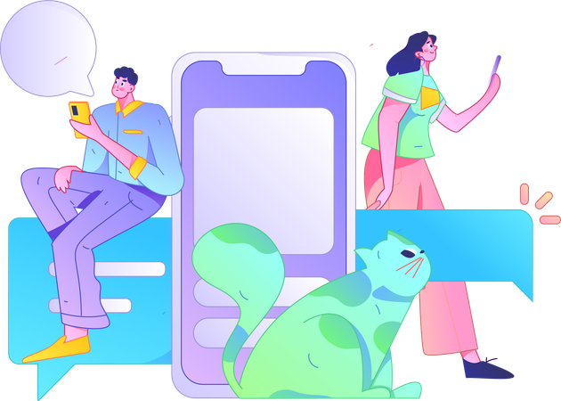 Couple doing chatting on mobile  Illustration