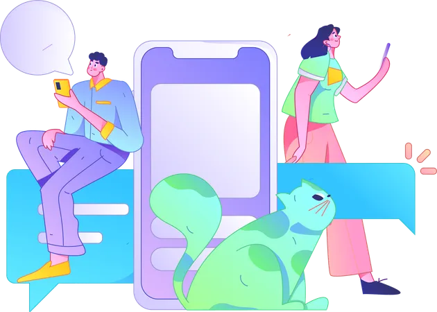 Couple doing chatting on mobile  Illustration