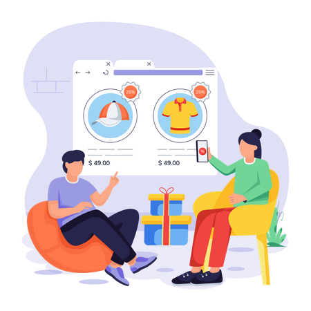 Couple doing clothes shopping  Illustration