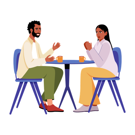 Couple doing conversation at coffee shop  Illustration