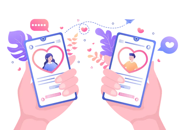 Couple doing conversation on dating app Illustration