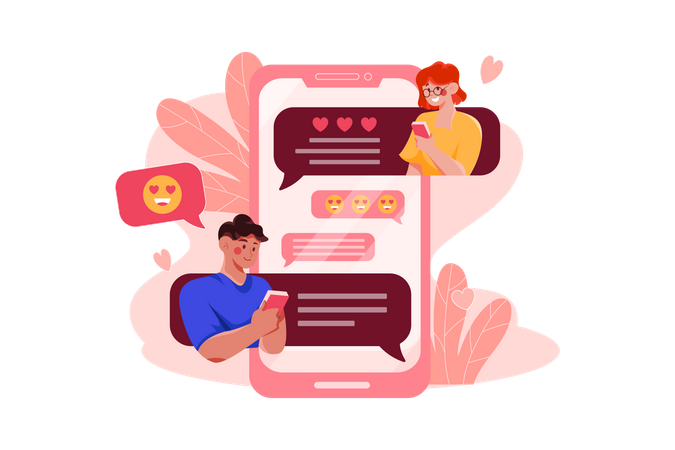 Couple doing conversation on dating app Illustration