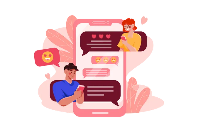 Couple doing conversation on dating app  Illustration