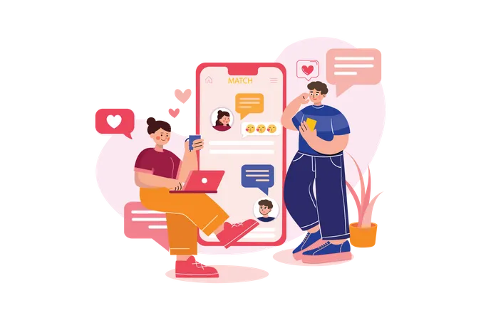 Couple doing conversation on dating app  Illustration