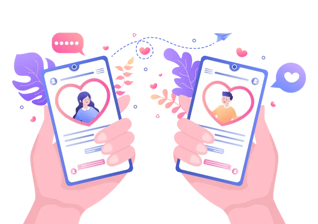 Couple doing conversation on dating app  Illustration