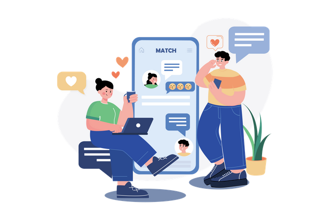 Couple doing conversation on dating app  Illustration