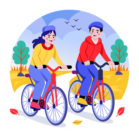 Couple doing Cycling  Illustration