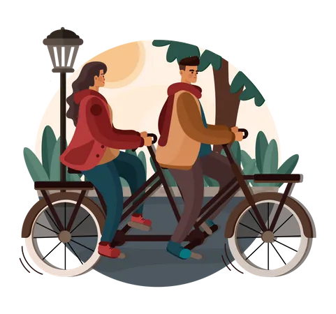 Couple doing cycling in park  Illustration