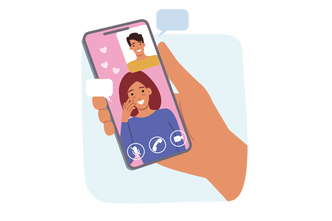 Couple doing digital dating application  Illustration