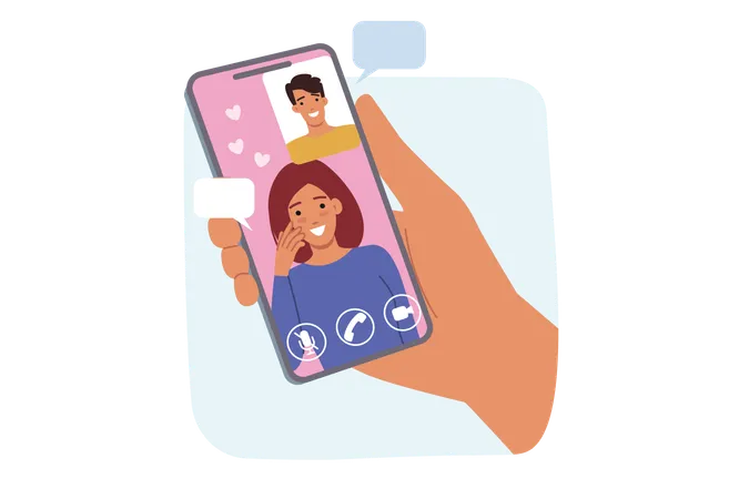 Couple doing digital dating application  Illustration