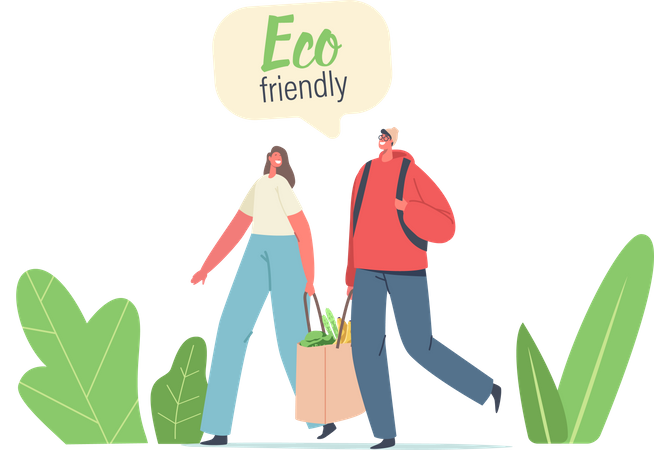 Couple doing eco friendly shopping Illustration