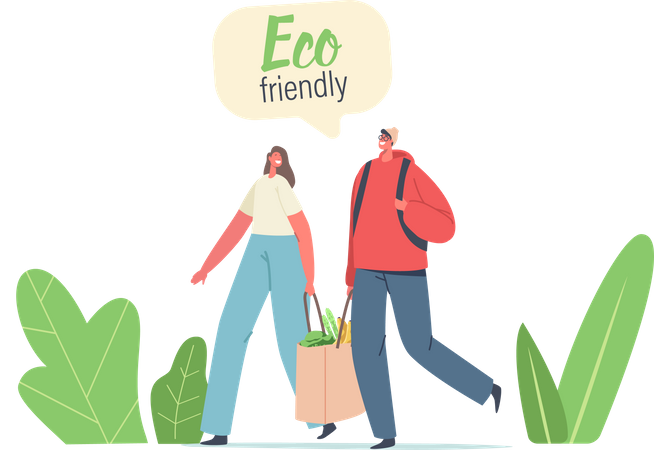 Couple doing eco friendly shopping  Illustration