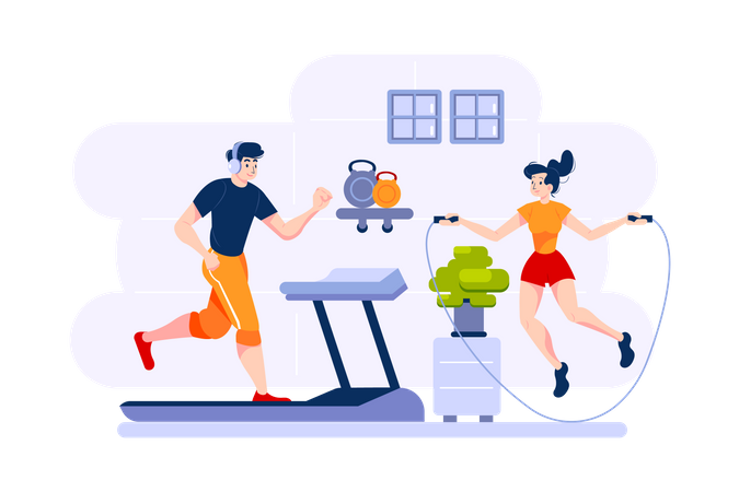 Couple doing exercise in home Illustration