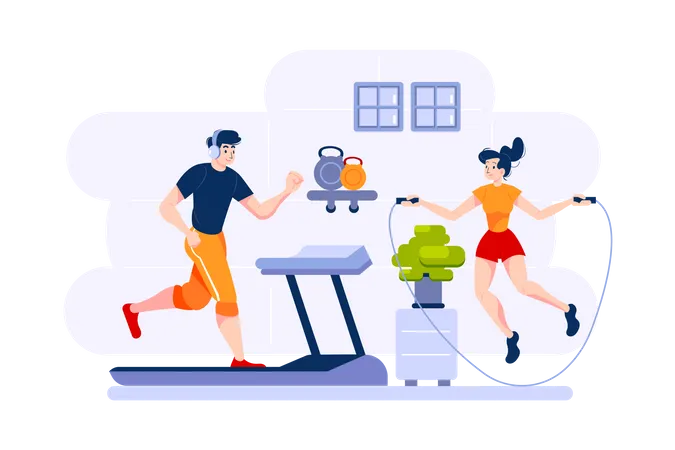 Couple doing exercise in home Illustration