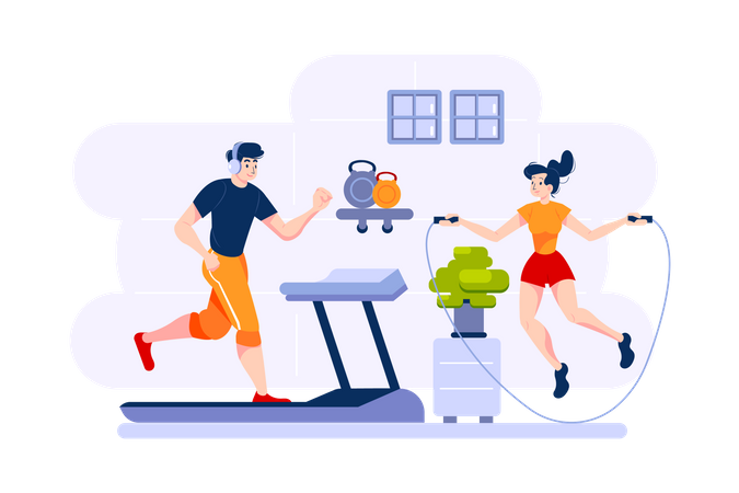 Couple doing exercise in home  Illustration