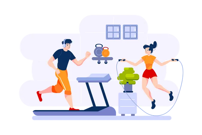 Couple doing exercise in home  Illustration