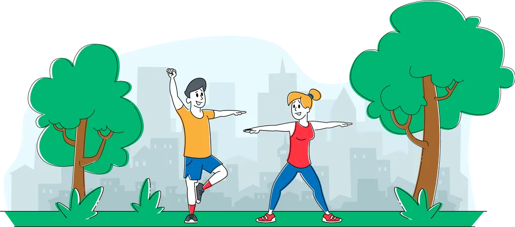 Couple doing exercise together at park  Illustration