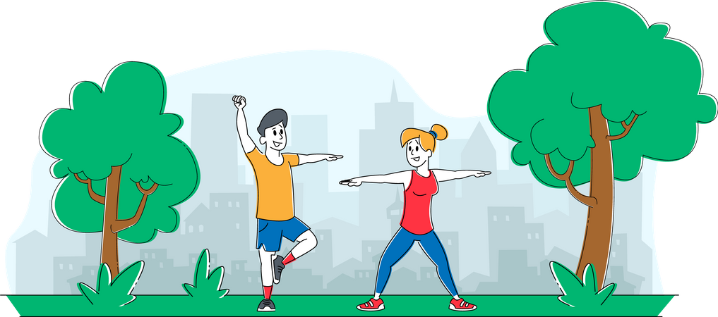 Couple doing exercise together at park  Illustration