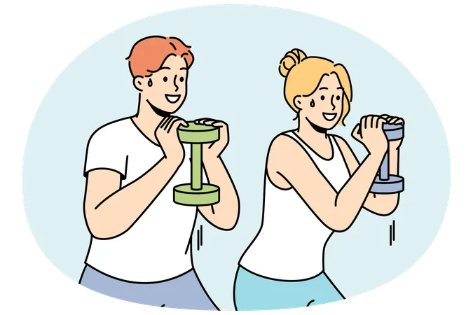 Couple doing exercises with dumbbell  Illustration