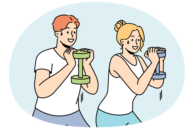 Couple doing exercises with dumbbell  Illustration